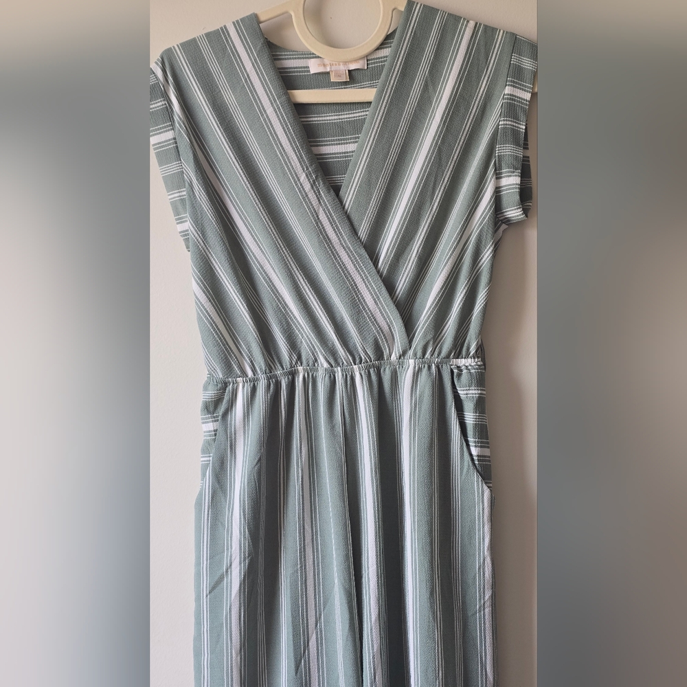 Monteau Sage Green Striped Jumpsuit Pantsuit Size M - Picture 4 of 6